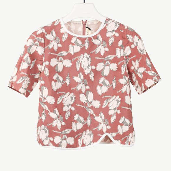 Marni Mauve Cotton & Silk Floral-Print Asymmetrical Top - Picture 1 of 10